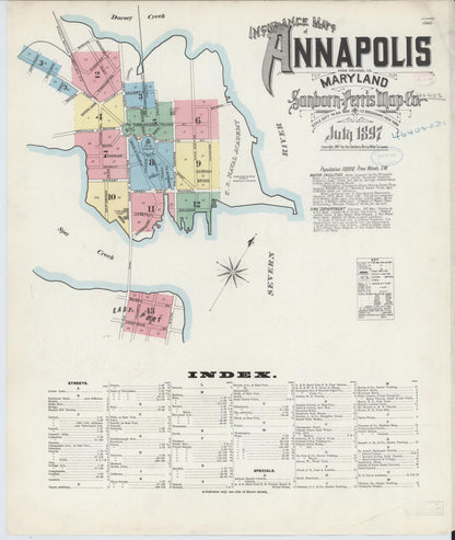 Sanborn Fire Insurance Map from Annapolis, Anne Arundel County, Maryland (1897), Sheet #0001 - Complete Map Set gallery image, historic Sanborn map, vintage wall art, Maryland Maryland