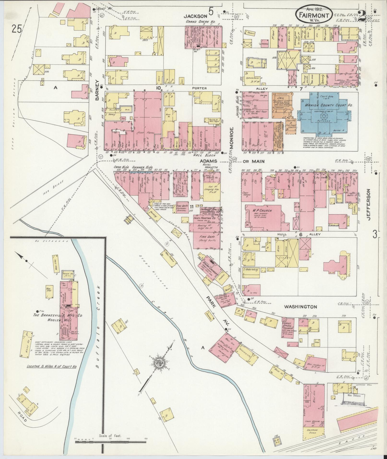 Sanborn Fire Insurance Map from Fairmont, Marion County, West Virginia (1912), Sheet #0002 - Historic Sanborn Fire Insurance Map Print, vintage old map wall art, antique decor, genealogy gift, West Virginia West Virginia map
