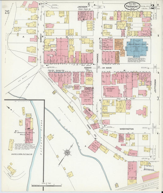 Sanborn Fire Insurance Map from Fairmont, Marion County, West Virginia (1912), Sheet #0002 - Historic Sanborn Fire Insurance Map Print, vintage old map wall art, antique decor, genealogy gift, West Virginia West Virginia map