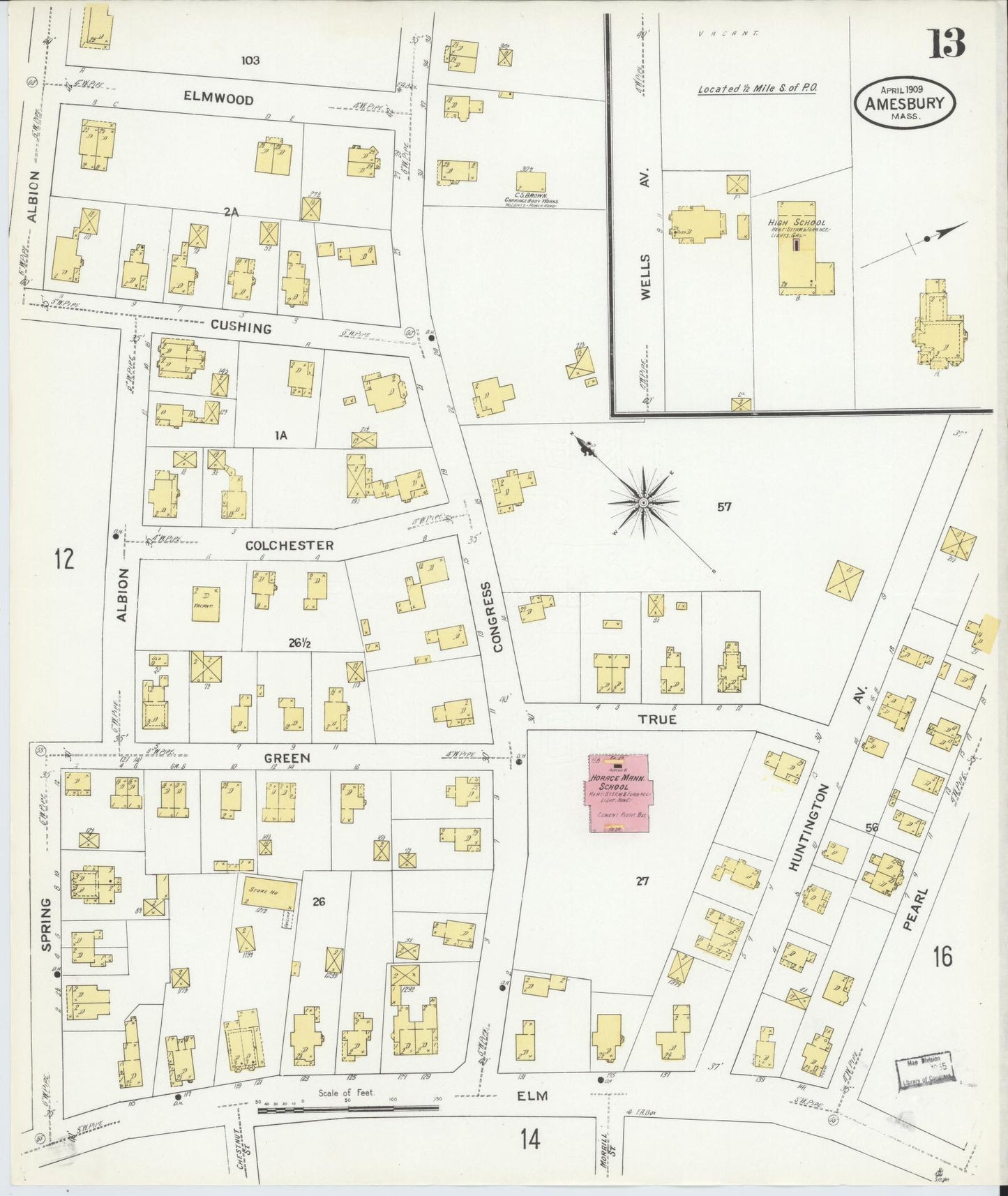 Sanborn Fire Insurance Map from Amesbury, Essex County, Massachusetts (1909), Sheet #0013 - Complete Map Set gallery image, historic Sanborn map, vintage wall art, Massachusetts Massachusetts