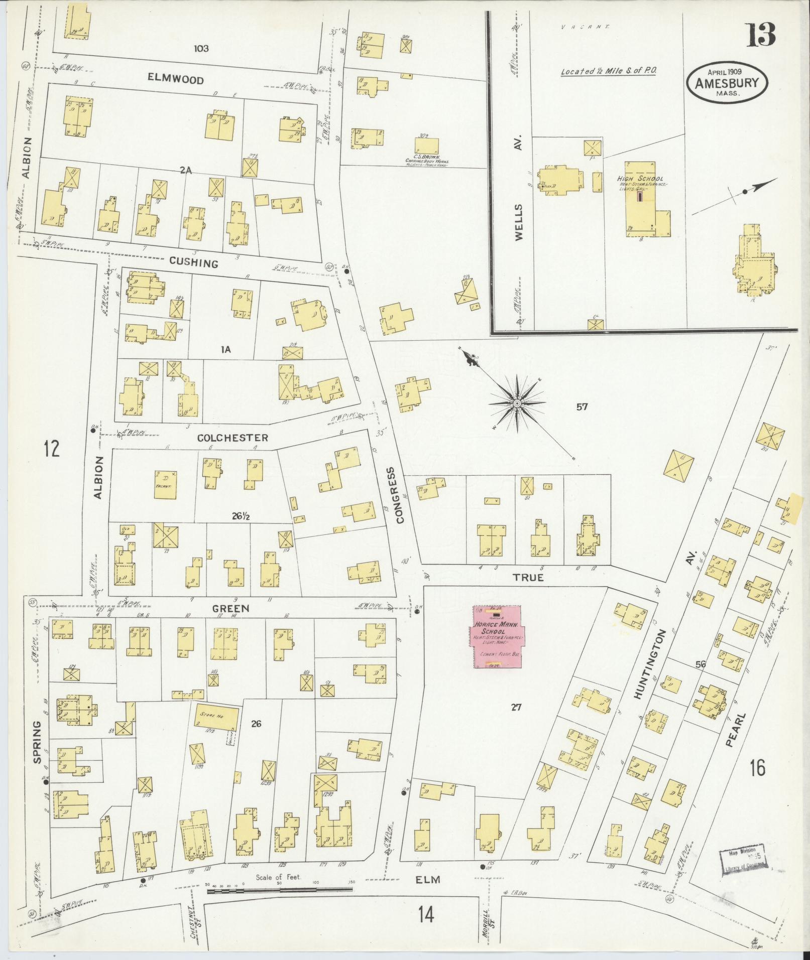 Sanborn Fire Insurance Map from Amesbury, Essex County, Massachusetts (1909), Sheet #0013 - Complete Map Set gallery image, historic Sanborn map, vintage wall art, Massachusetts Massachusetts
