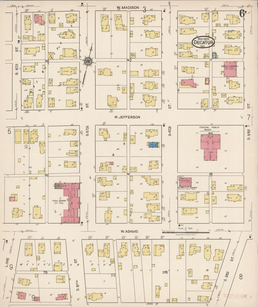 Sanborn Fire Insurance Map from Decatur, Adams County, Indiana (1922), Sheet #0006 - Historic Sanborn Fire Insurance Map Print, vintage old map wall art, antique decor, genealogy gift, Indiana Indiana map
