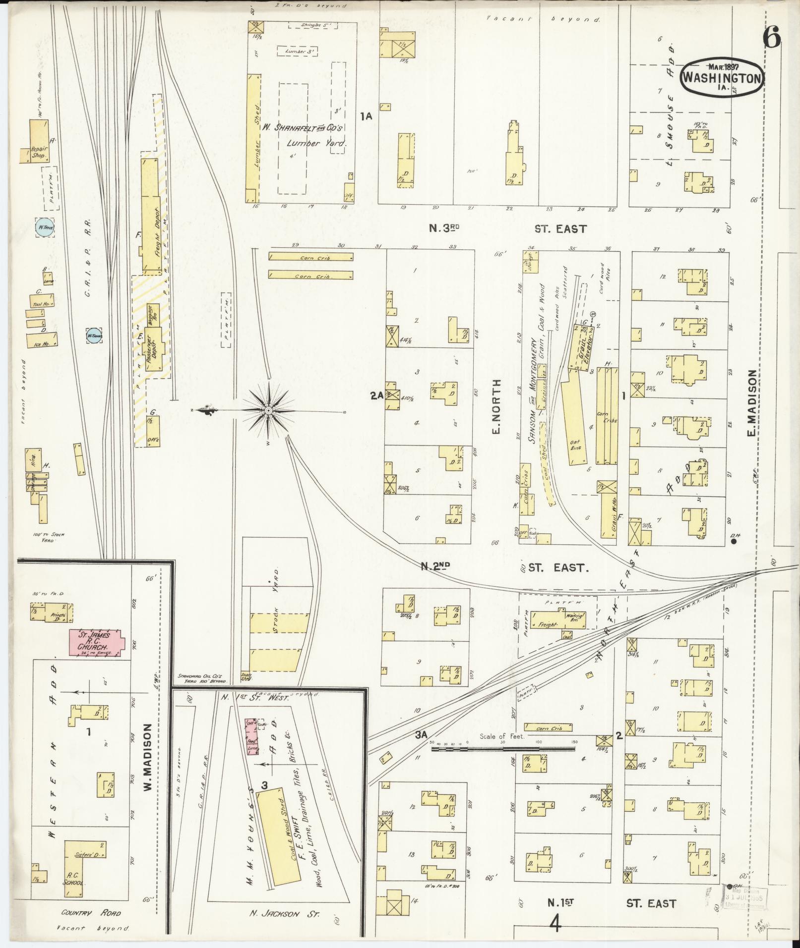 Sanborn Fire Insurance Map from Washington, Washington County, Iowa (1897), Sheet #0006 - Historic Sanborn Fire Insurance Map Print, vintage old map wall art, antique decor, genealogy gift, Sanborn Fire Insurance Map from Washington Washington map