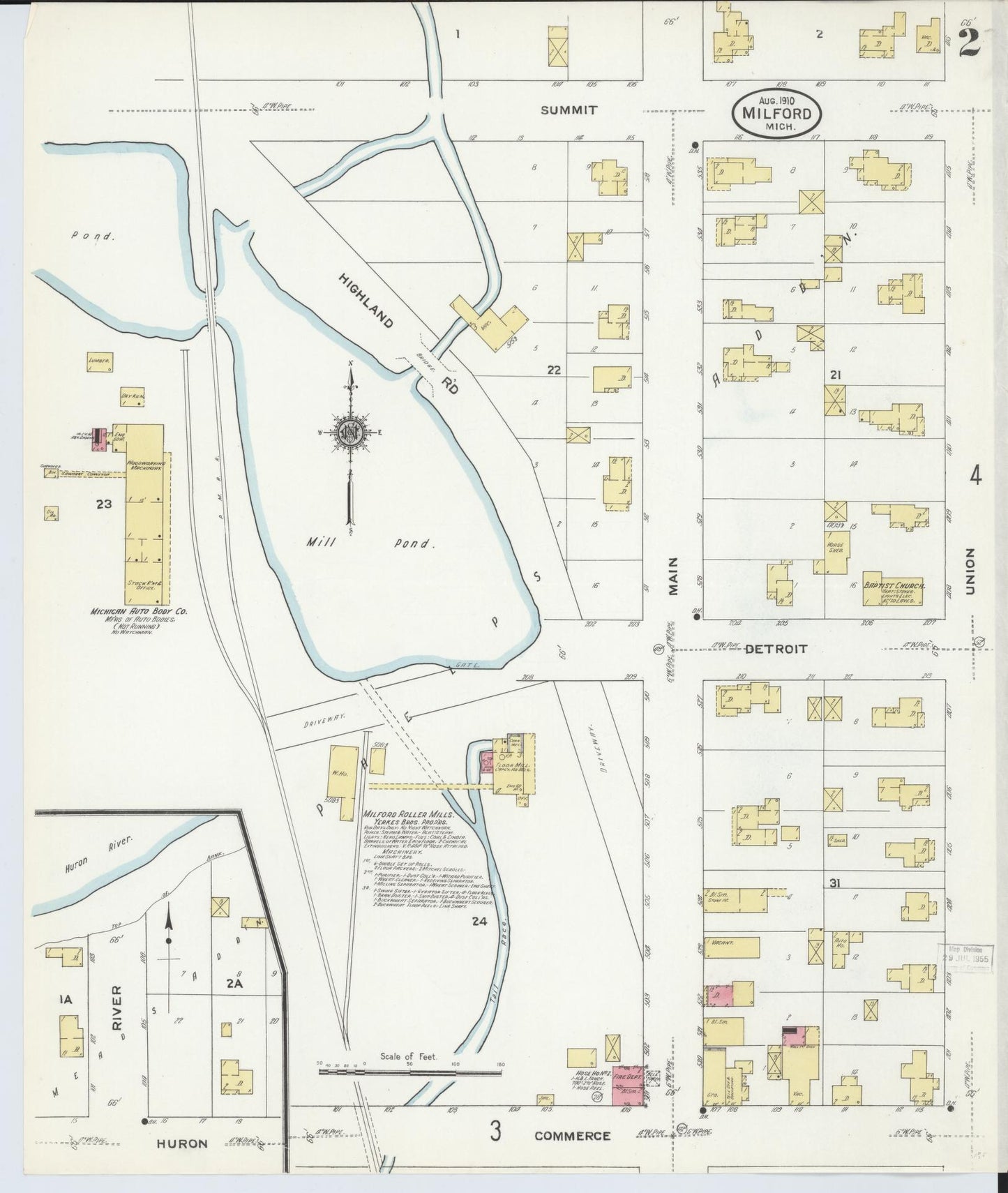 Sanborn Fire Insurance Map from Milford, Oakland County, Michigan (1910), Sheet #0002 - Complete Map Set gallery image, historic Sanborn map, vintage wall art, Michigan Michigan