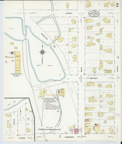 Sanborn Fire Insurance Map from Milford, Oakland County, Michigan (1910), Sheet #0002 - Complete Map Set gallery image, historic Sanborn map, vintage wall art, Michigan Michigan