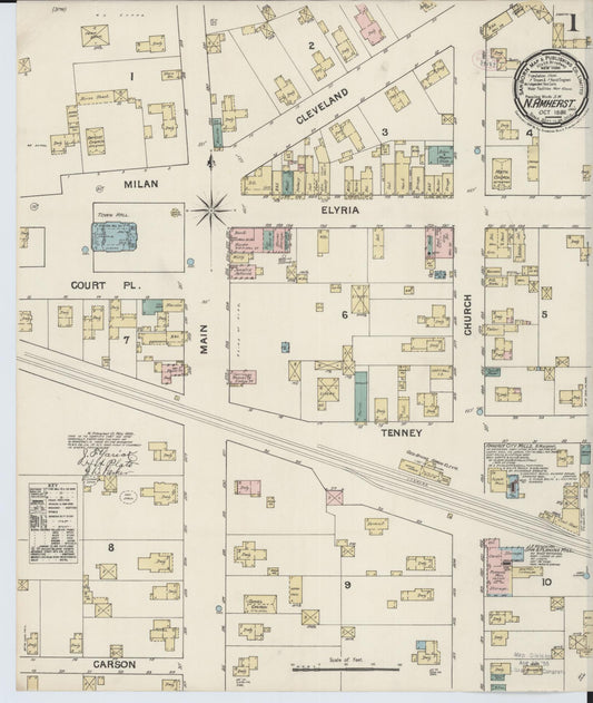 Sanborn Fire Insurance Map from North Amherst, Lorain County, Ohio (1888), Sheet #0001 - Complete Map Set gallery image, historic Sanborn map, vintage wall art, Ohio Ohio