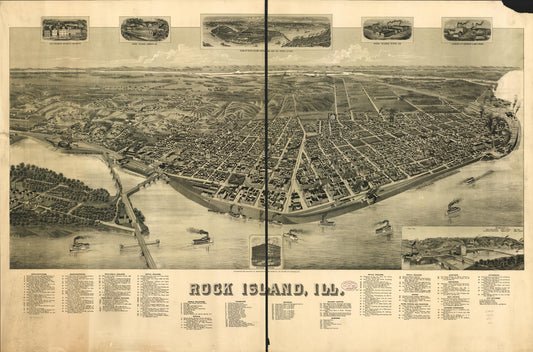 Rock Island, Ill. (1889) – Historic Bird’s-Eye View Panorama Print