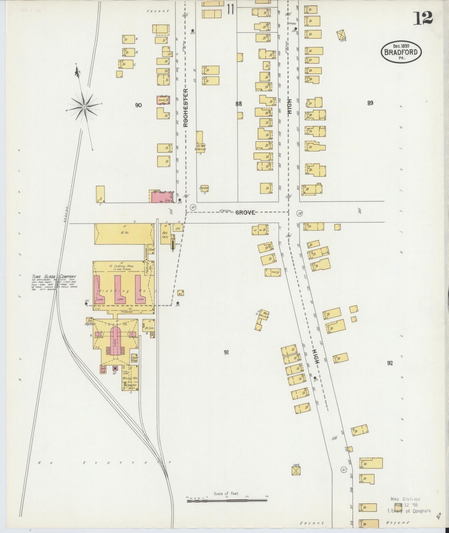 Sanborn Fire Insurance Map from Bradford, McKean County, Pennsylvania (1899), Sheet #0012 - Historic Sanborn Fire Insurance Map Print, vintage old map wall art, antique decor, genealogy gift, Pennsylvania Pennsylvania map