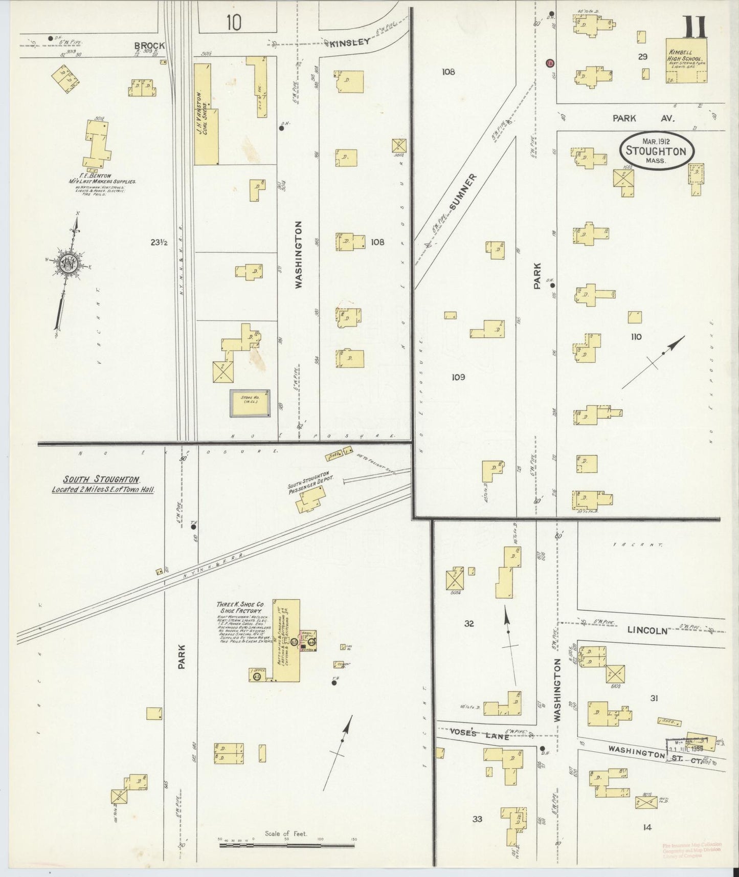 Sanborn Fire Insurance Map from Stoughton, Norfolk County, Massachusetts (1912), Sheet #0011 - Historic Sanborn Fire Insurance Map Print, vintage old map wall art, antique decor, genealogy gift, Massachusetts Massachusetts map