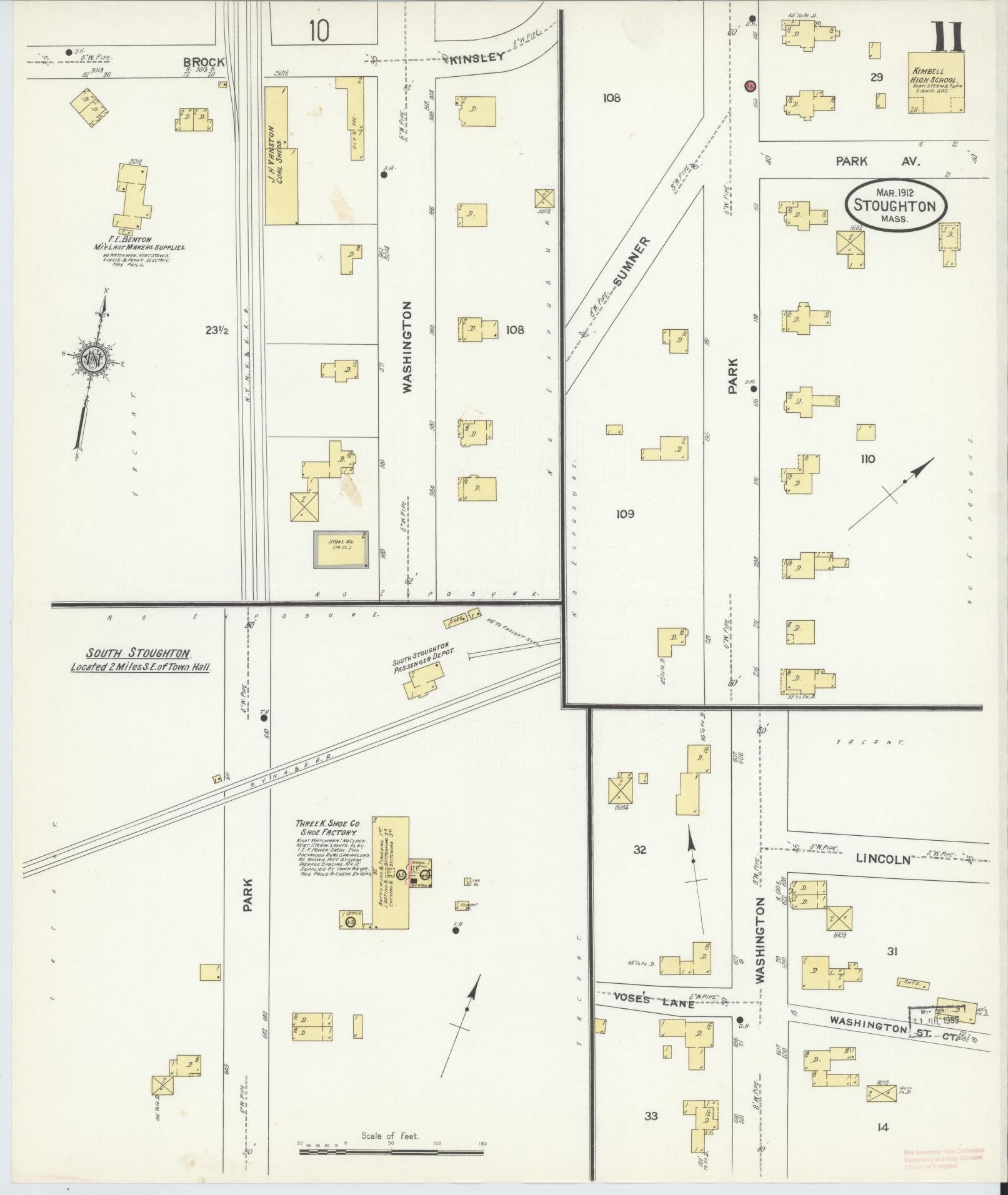 Sanborn Fire Insurance Map from Stoughton, Norfolk County, Massachusetts (1912), Sheet #0011 - Historic Sanborn Fire Insurance Map Print, vintage old map wall art, antique decor, genealogy gift, Massachusetts Massachusetts map