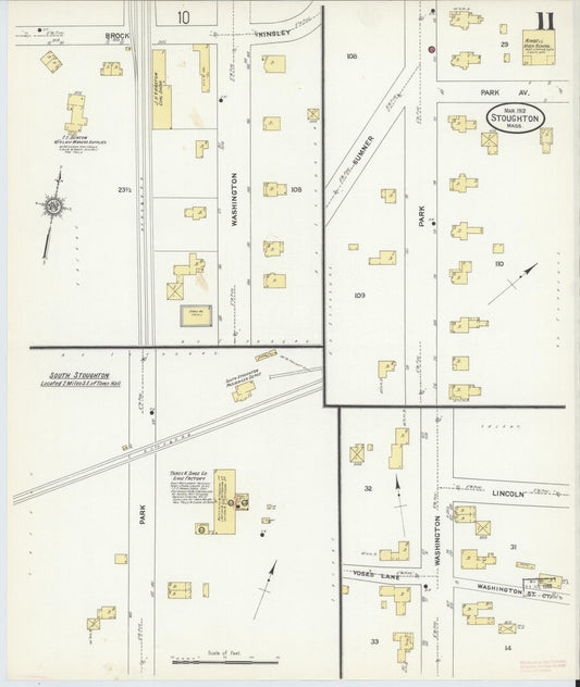 Sanborn Fire Insurance Map from Stoughton, Norfolk County, Massachusetts (1912), Sheet #0011 - Historic Sanborn Fire Insurance Map Print, vintage old map wall art, antique decor, genealogy gift, Massachusetts Massachusetts map