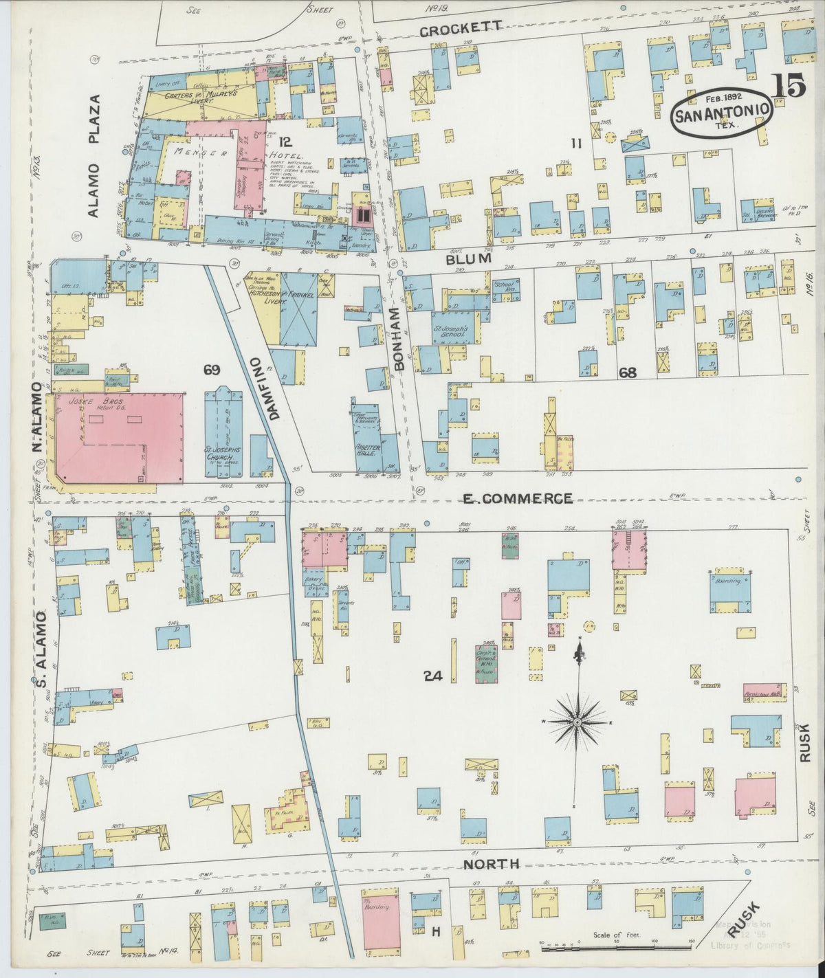 Sanborn Fire Insurance Map from San Antonio, Bexar County, Texas (1892), Sheet #0015 - Complete Map Set gallery image, historic Sanborn map, vintage wall art, Texas Texas