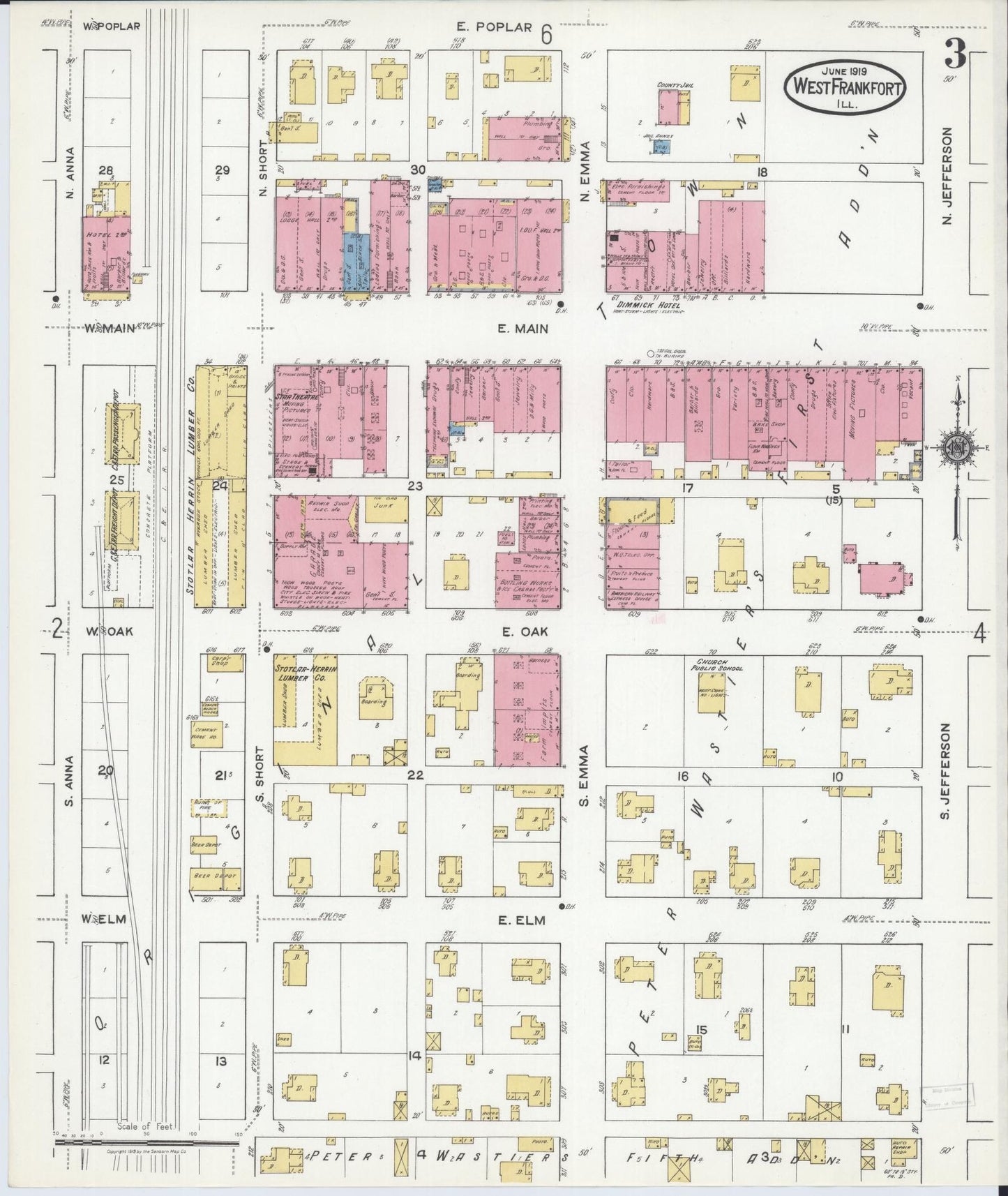 Sanborn Fire Insurance Map from West Frankfort, Franklin County, Illinois (1919), Sheet #0003 - Complete Map Set gallery image, historic Sanborn map, vintage wall art, Illinois Illinois
