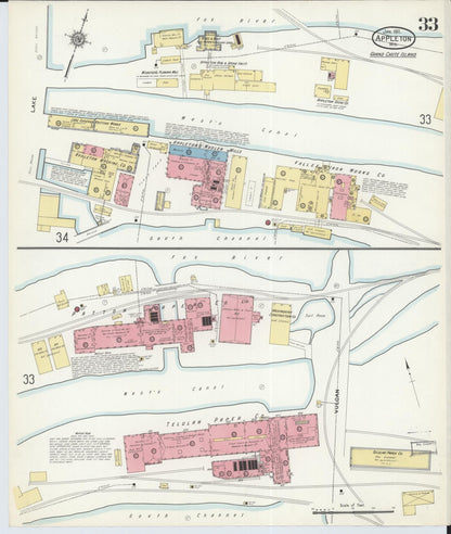 Sanborn Fire Insurance Map from Appleton, Outagamie County, Wisconsin (1911), Sheet #0033 - Historic Sanborn Fire Insurance Map Print, vintage old map wall art, antique decor, genealogy gift, Wisconsin Wisconsin map