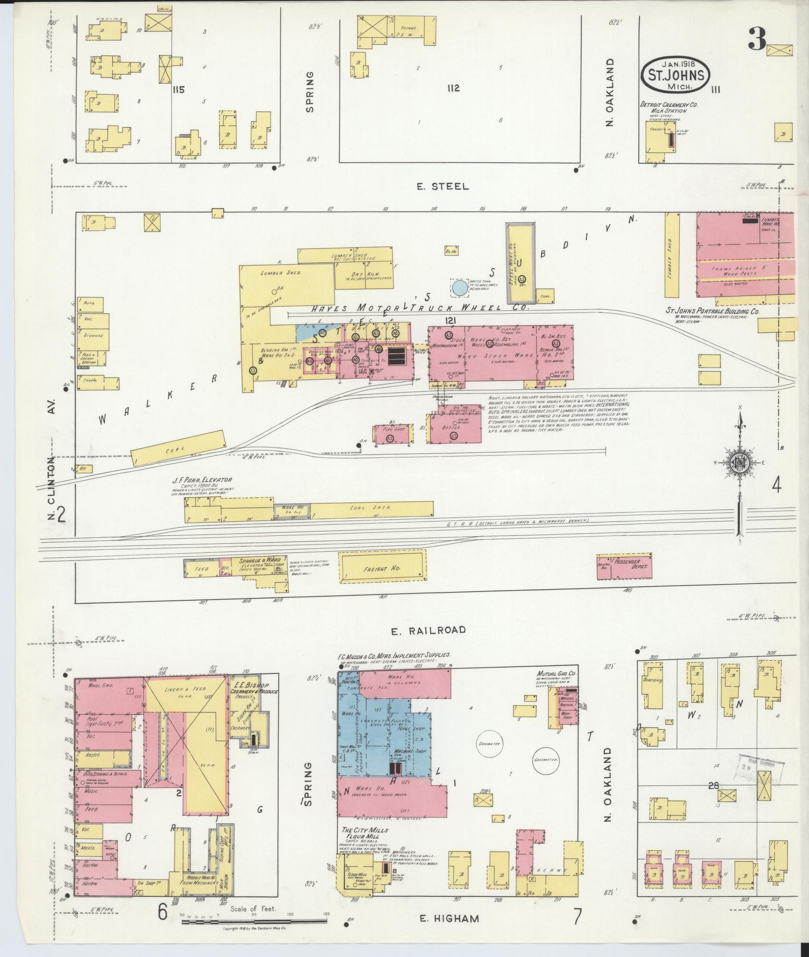 Sanborn Fire Insurance Map from Saint Johns, Clinton County, Michigan (1918), Sheet #0003 - Complete Map Set gallery image, historic Sanborn map, vintage wall art, Michigan Michigan