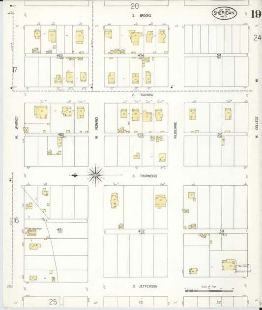 Sanborn Fire Insurance Map from Sheridan, Sheridan County, Wyoming (1908), Sheet #0019 - Historic Sanborn Fire Insurance Map Print, vintage old map wall art, antique decor, genealogy gift, Wyoming Wyoming map