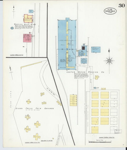 Sanborn Fire Insurance Map from Sioux Falls, Minnehaha County, South Dakota (1908), Sheet #0030 - Historic Sanborn Fire Insurance Map Print, vintage old map wall art, antique decor, genealogy gift, South Dakota South Dakota map