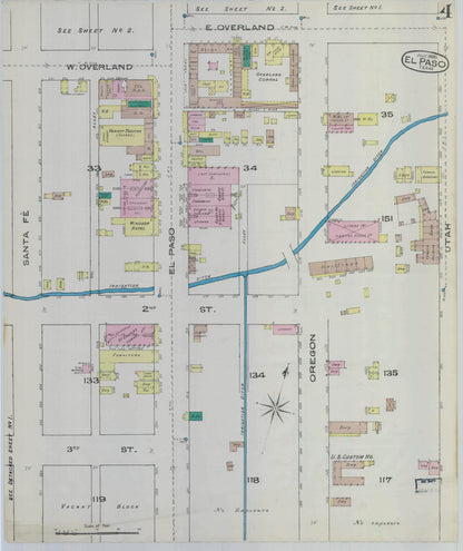 Sanborn Fire Insurance Map from El Paso, El Paso County, Texas (1885), Sheet #0004 - Complete Map Set gallery image, historic Sanborn map, vintage wall art, Texas Texas