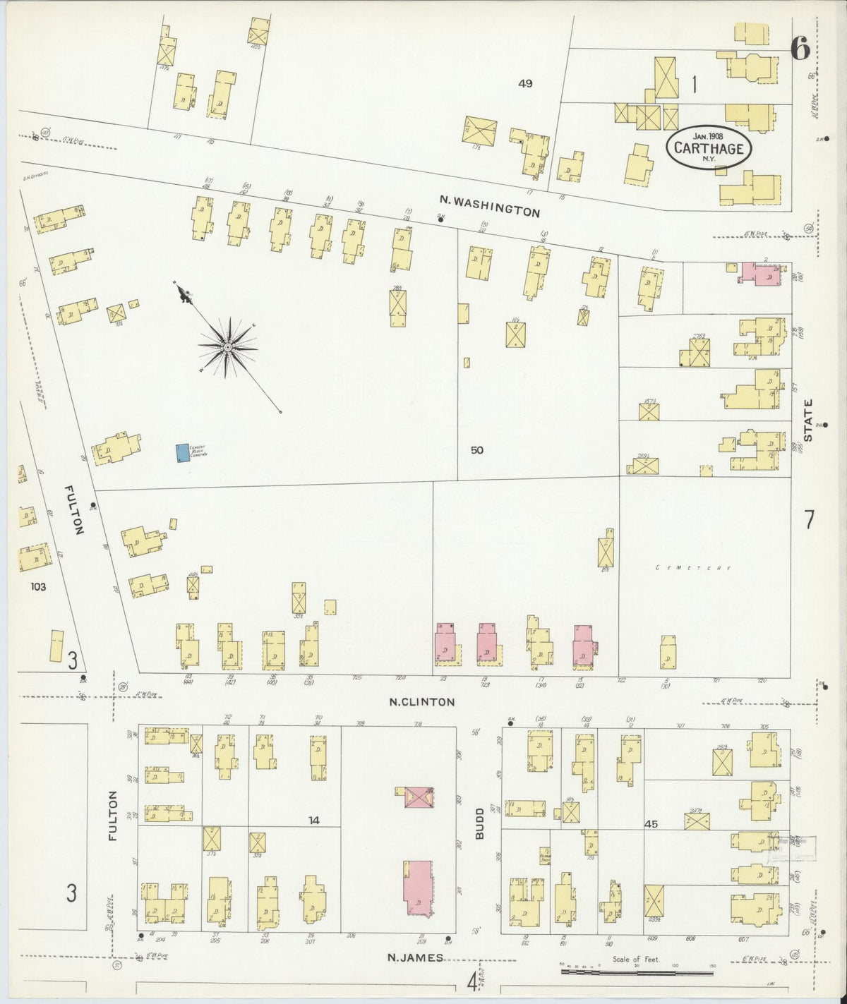 Sanborn Fire Insurance Map from Carthage, Jefferson County, New York (1908), Sheet #0006 - Historic Sanborn Fire Insurance Map Print, vintage old map wall art, antique decor, genealogy gift, New York New York map