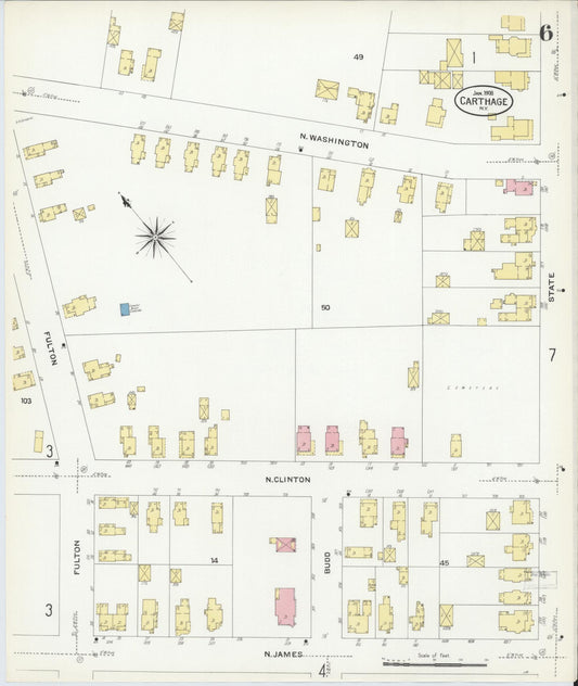 Sanborn Fire Insurance Map from Carthage, Jefferson County, New York (1908), Sheet #0006 - Historic Sanborn Fire Insurance Map Print, vintage old map wall art, antique decor, genealogy gift, New York New York map