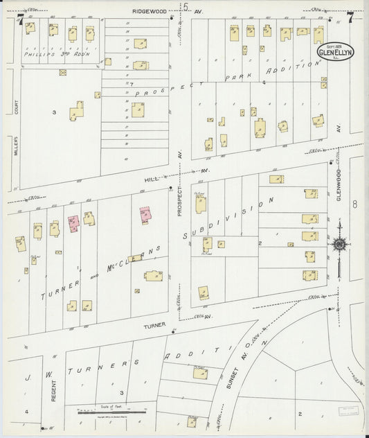 Sanborn Fire Insurance Map from Glen Ellyn, Du Page County, Illinois (1924), Sheet #0007 - Historic Sanborn Fire Insurance Map Print, vintage old map wall art, antique decor, genealogy gift, Illinois Illinois map