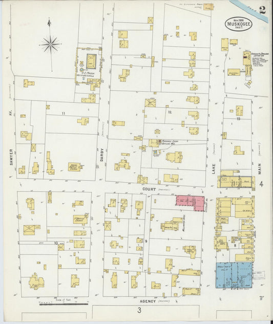 Sanborn Fire Insurance Map from Muskogee, Muskogee County, Oklahoma (1898), Sheet #0002 - Historic Sanborn Fire Insurance Map Print, vintage old map wall art, antique decor, genealogy gift, Oklahoma Oklahoma map