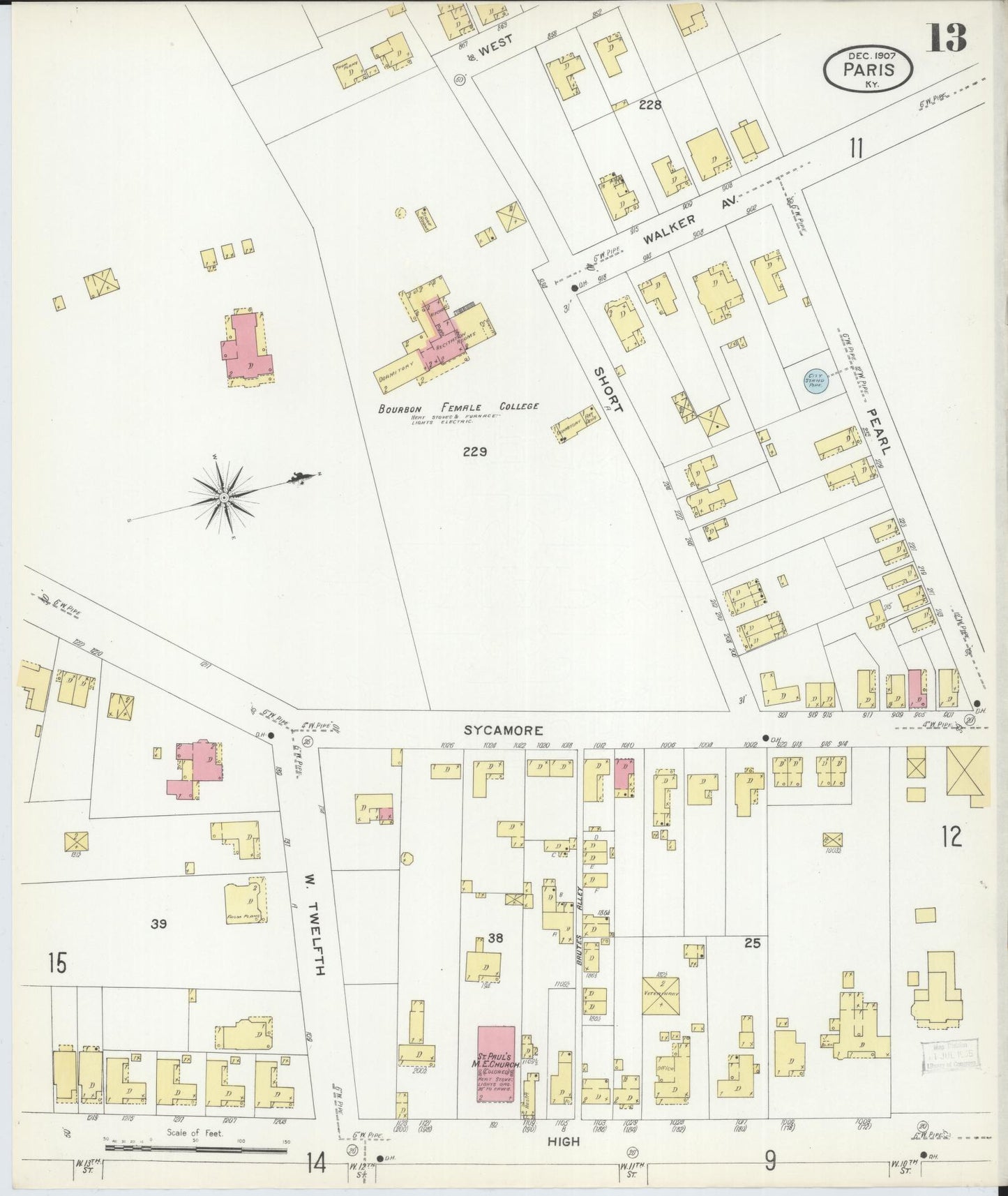 Sanborn Fire Insurance Map from Paris, Bourbon County, Kentucky (1907), Sheet #0013 - Historic Sanborn Fire Insurance Map Print, vintage old map wall art, antique decor, genealogy gift, Kentucky Kentucky map