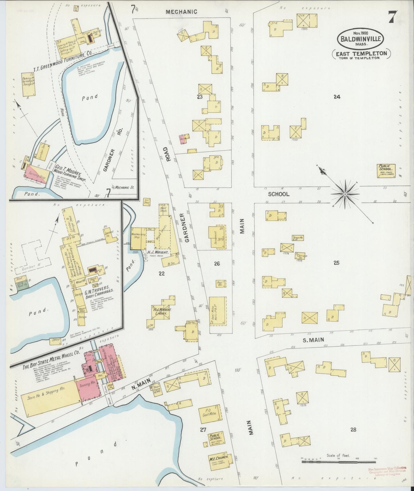 Sanborn Fire Insurance Map from Baldwinville, Worcester County, Massachusetts (1900), Sheet #0007 - Complete Map Set gallery image, historic Sanborn map, vintage wall art, Massachusetts Massachusetts