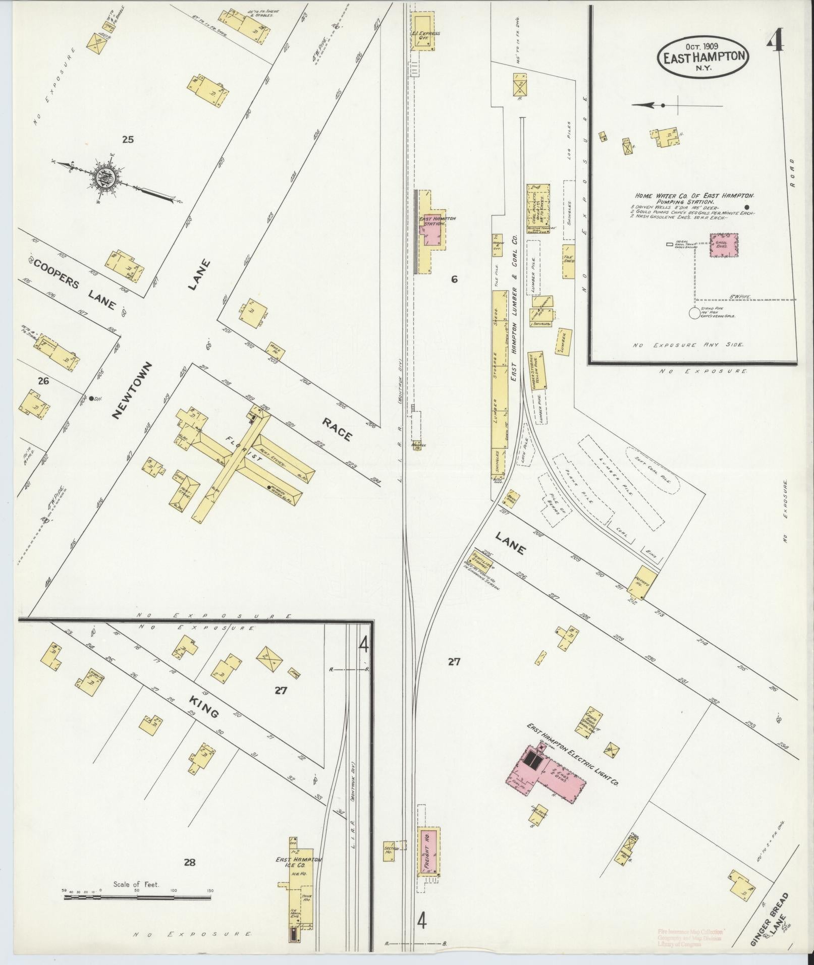 Sanborn Fire Insurance Map from Easthampton, Suffolk County, New York (1909), Sheet #0004 - Complete Map Set gallery image, historic Sanborn map, vintage wall art, New York New York