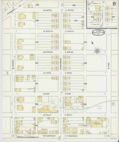 Sanborn Fire Insurance Map from Hazleton, Luzerne County, Pennsylvania (1895), Sheet #0009 - Historic Sanborn Fire Insurance Map Print, vintage old map wall art, antique decor, genealogy gift, Pennsylvania Pennsylvania map