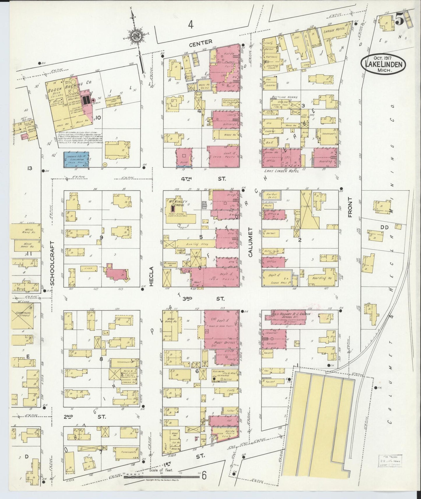 Sanborn Fire Insurance Map from Lake Linden, Houghton County, Michigan (1917), Sheet #0005 - Complete Map Set gallery image, historic Sanborn map, vintage wall art, Michigan Michigan