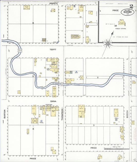Sanborn Fire Insurance Map from Nipomo, San Luis Obispo County, California (1909), Sheet #0002 - Historic Sanborn Fire Insurance Map Print, vintage old map wall art, antique decor, genealogy gift, California California map