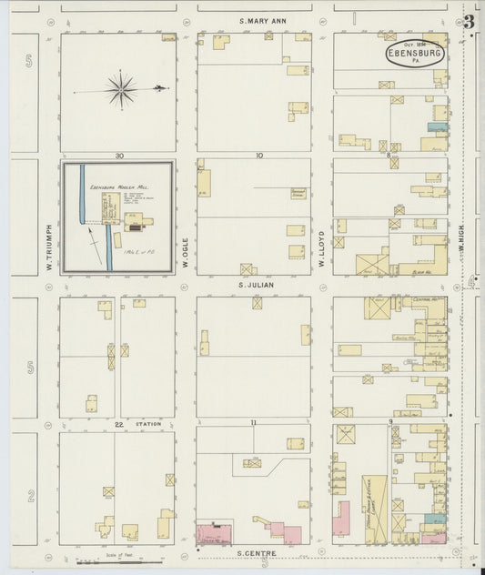 Sanborn Fire Insurance Map from Ebensburg, Cambria County, Pennsylvania (1894), Sheet #0003 - Historic Sanborn Fire Insurance Map Print, vintage old map wall art, antique decor, genealogy gift, Pennsylvania Pennsylvania map