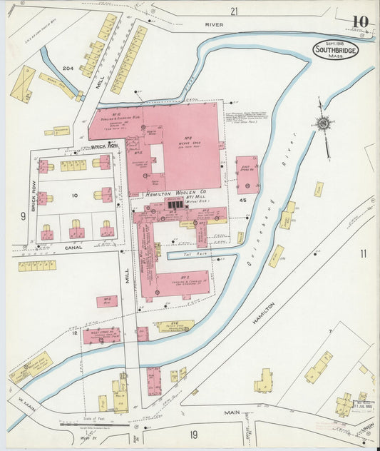 Sanborn Fire Insurance Map from Southbridge, Worcester County, Massachusetts (1918), Sheet #0010 - Historic Sanborn Fire Insurance Map Print, vintage old map wall art, antique decor, genealogy gift, Massachusetts Massachusetts map