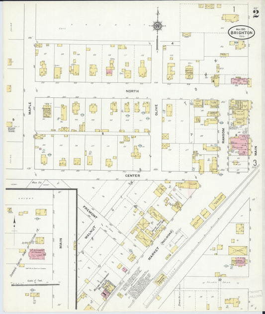 Sanborn Fire Insurance Map from Brighton, Macoupin County, Illinois (1910), Sheet #0002 - Historic Sanborn Fire Insurance Map Print, vintage old map wall art, antique decor, genealogy gift, Illinois Illinois map