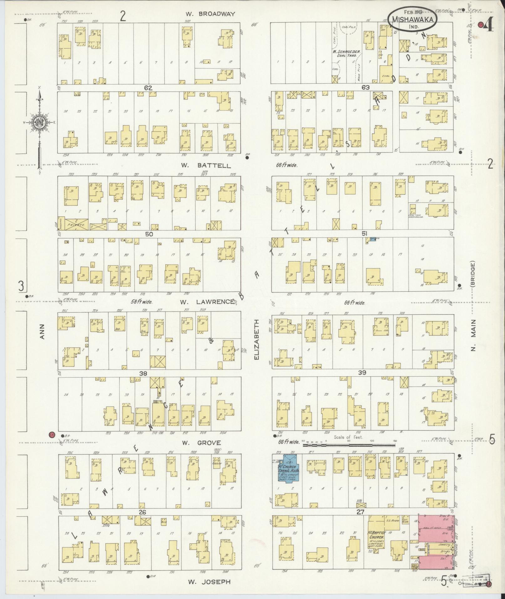 Sanborn Fire Insurance Map from Mishawaka, Saint Joseph County, Indiana (1913), Sheet #0004 - Complete Map Set gallery image, historic Sanborn map, vintage wall art, Indiana Indiana