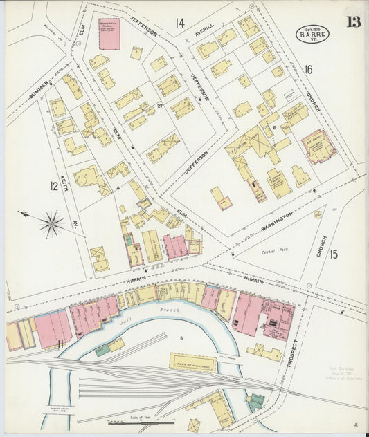 Sanborn Fire Insurance Map from Barre, Washington County, Vermont (1905), Sheet #0013 - Historic Sanborn Fire Insurance Map Print, vintage old map wall art, antique decor, genealogy gift, Vermont Vermont map