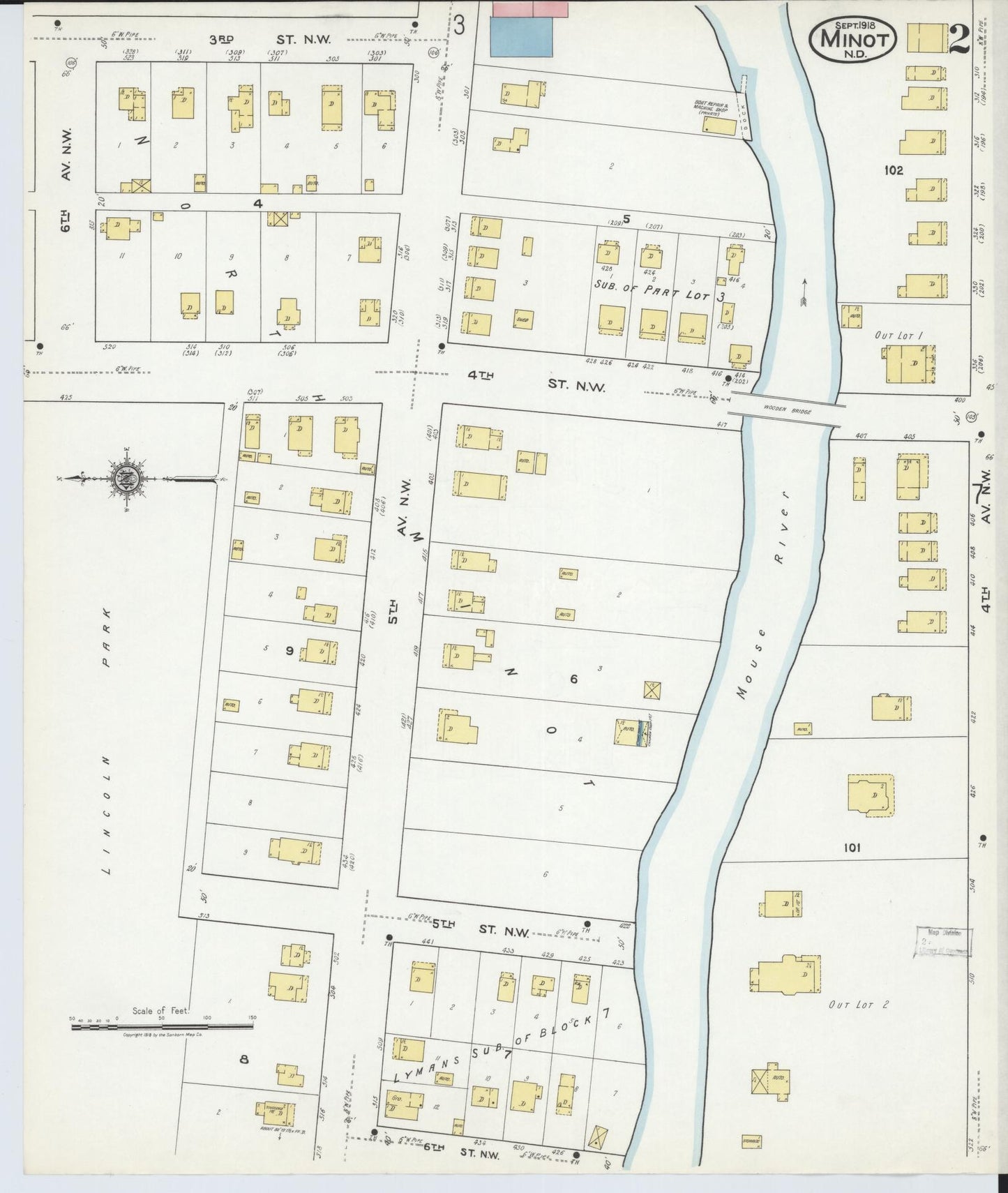 Sanborn Fire Insurance Map from Minot, Ward County, North Dakota (1918), Sheet #0002 - Complete Map Set gallery image, historic Sanborn map, vintage wall art, North Dakota North Dakota