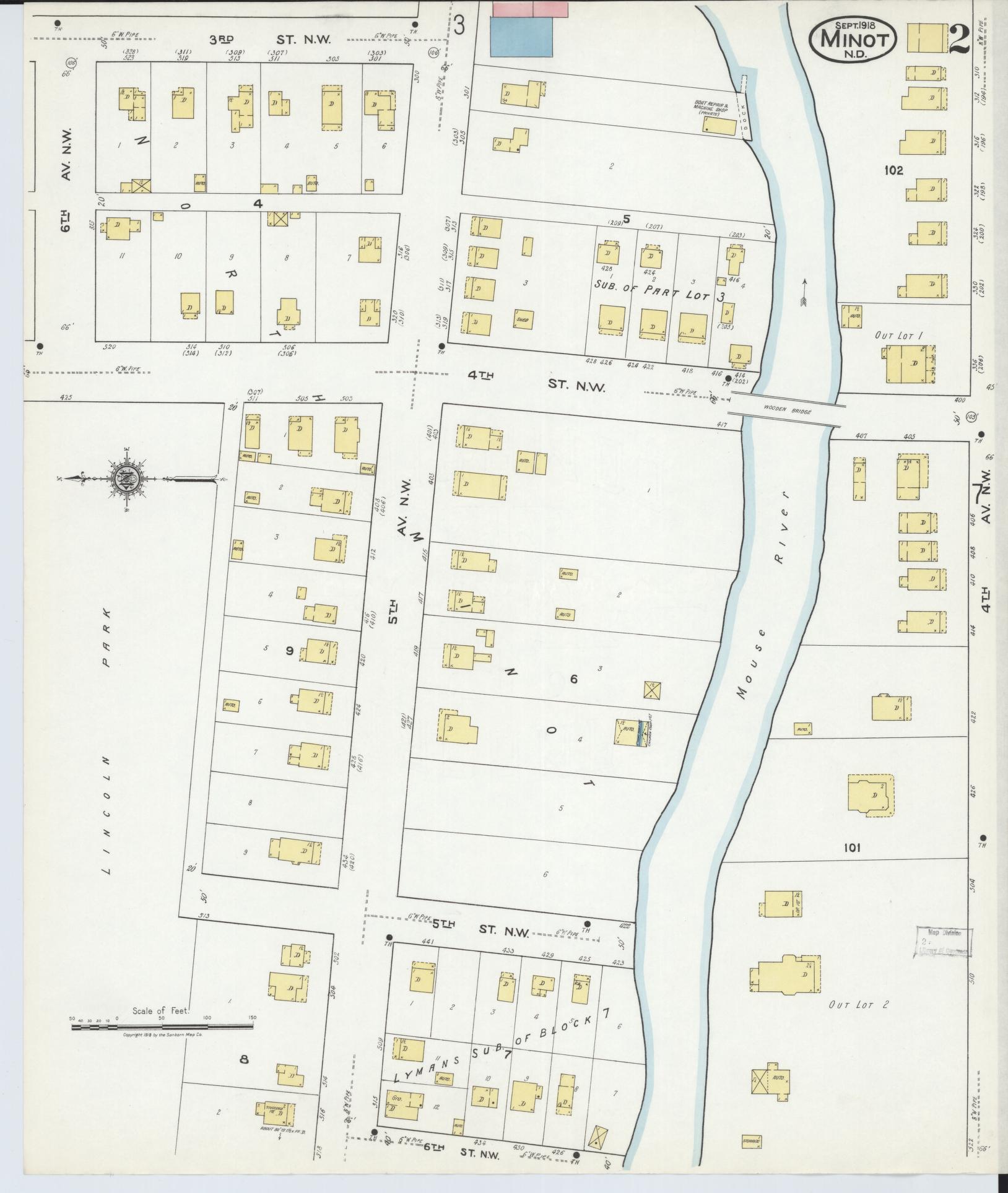 Sanborn Fire Insurance Map from Minot, Ward County, North Dakota (1918), Sheet #0002 - Complete Map Set gallery image, historic Sanborn map, vintage wall art, North Dakota North Dakota