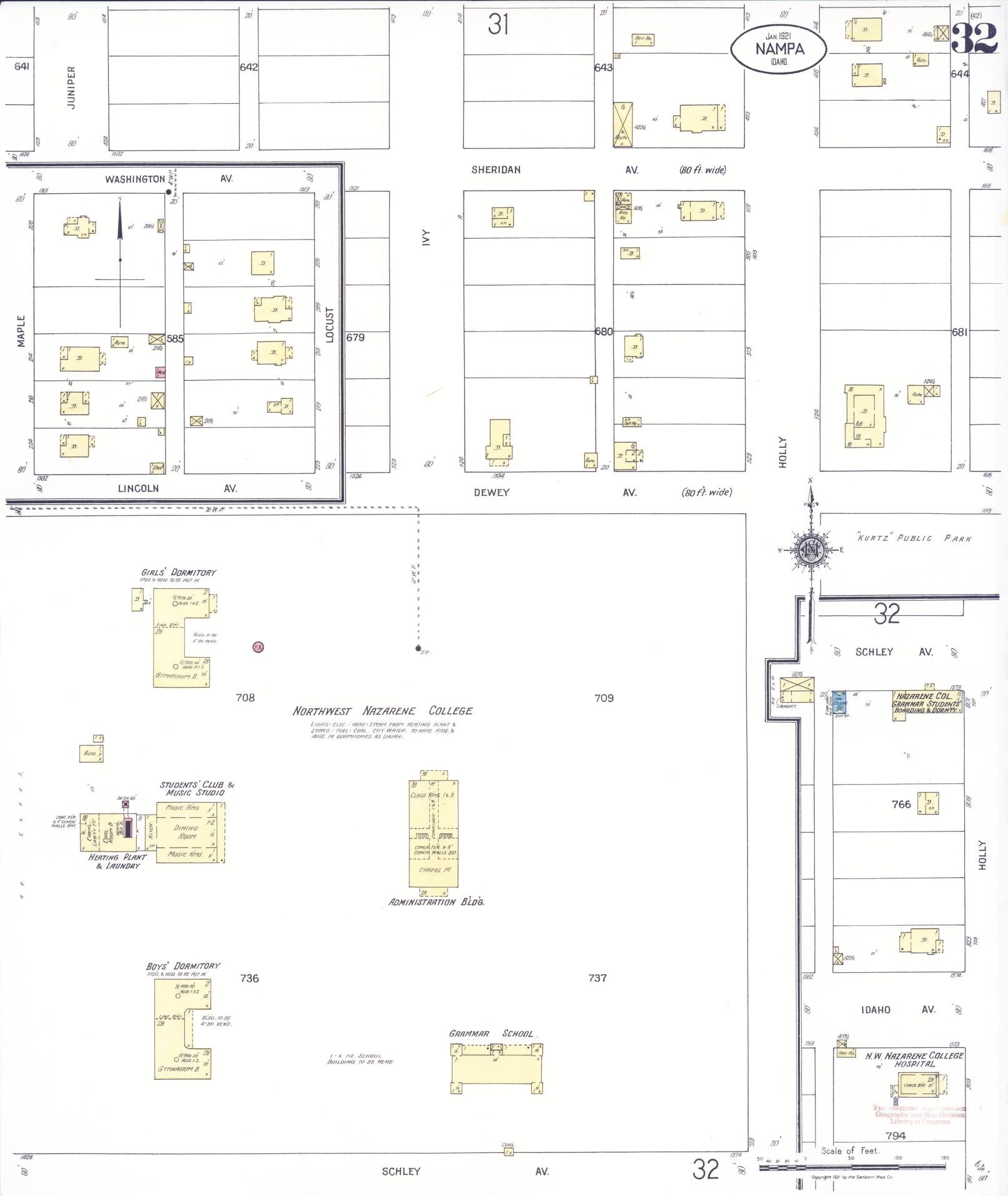 Sanborn Fire Insurance Map from Nampa, Canyon County, Idaho (1921), Sheet #0032 - Historic Sanborn Fire Insurance Map Print, vintage old map wall art, antique decor, genealogy gift, Idaho Idaho map