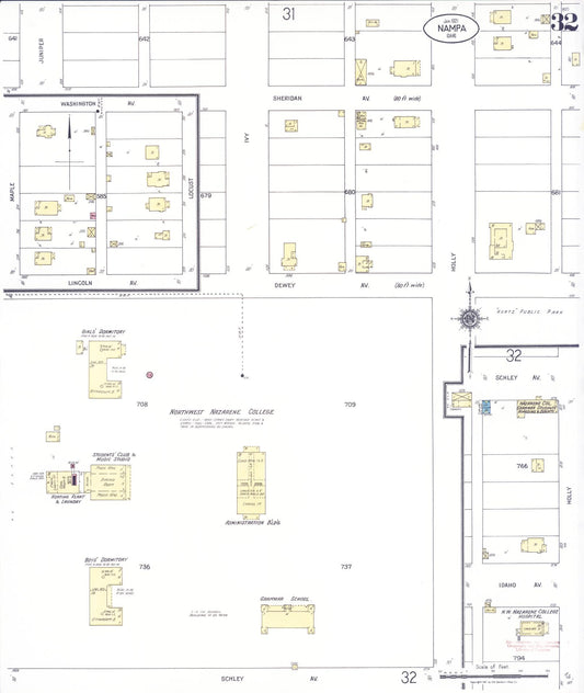 Sanborn Fire Insurance Map from Nampa, Canyon County, Idaho (1921), Sheet #0032 - Historic Sanborn Fire Insurance Map Print, vintage old map wall art, antique decor, genealogy gift, Idaho Idaho map