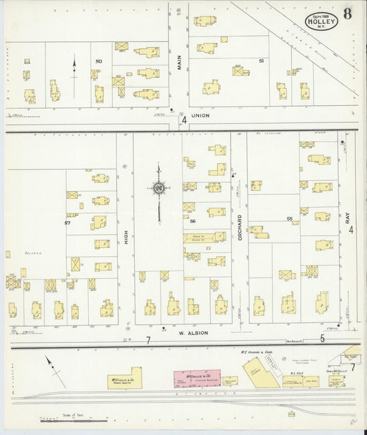 Sanborn Fire Insurance Map from Holley, Orleans County, New York (1909), Sheet #0008 - Historic Sanborn Fire Insurance Map Print, vintage old map wall art, antique decor, genealogy gift, New York New York map