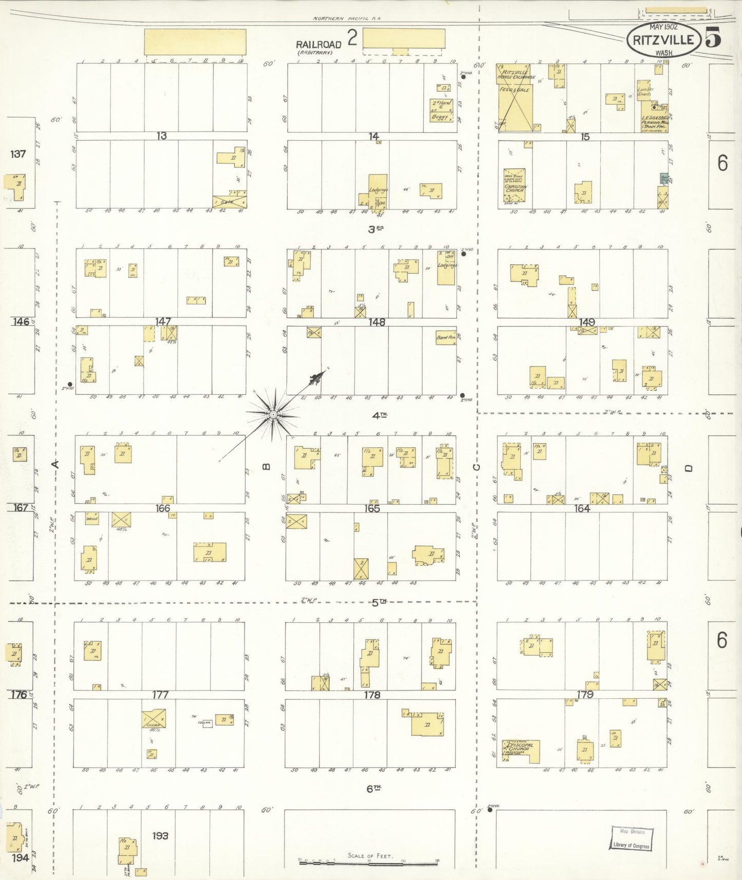 Sanborn Fire Insurance Map from Ritzville, Adams County, Washington (1902), Sheet #0005 - Historic Sanborn Fire Insurance Map Print, vintage old map wall art, antique decor, genealogy gift, Washington Washington map