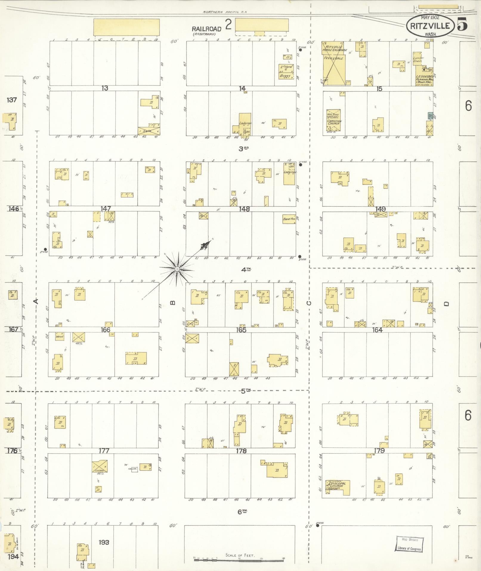 Sanborn Fire Insurance Map from Ritzville, Adams County, Washington (1902), Sheet #0005 - Historic Sanborn Fire Insurance Map Print, vintage old map wall art, antique decor, genealogy gift, Washington Washington map