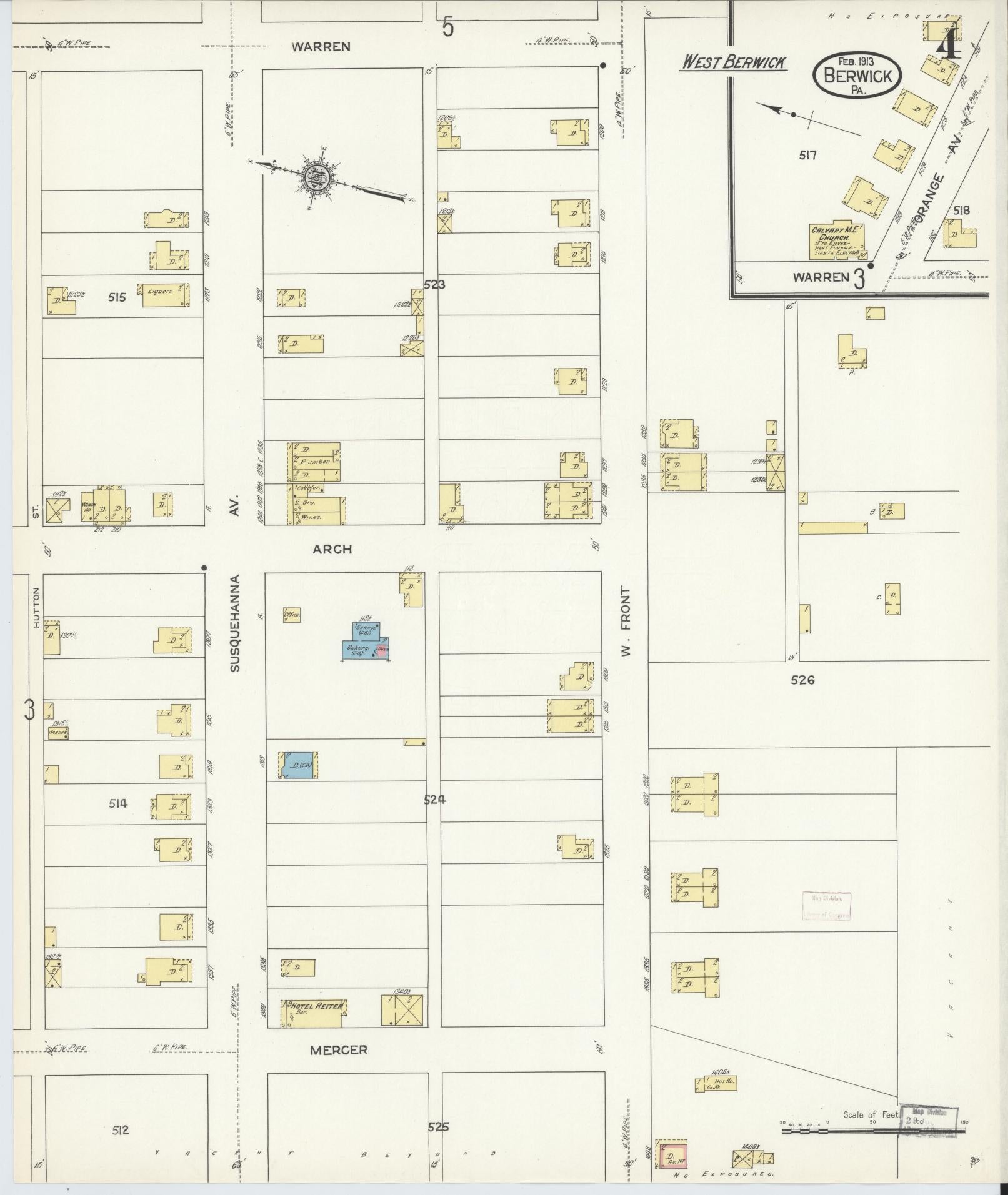 Sanborn Fire Insurance Map from Berwick, Columbia County, Pennsylvania (1913), Sheet #0004 - Historic Sanborn Fire Insurance Map Print, vintage old map wall art, antique decor, genealogy gift, Pennsylvania Pennsylvania map