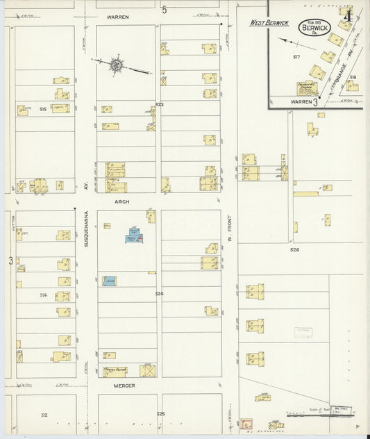 Sanborn Fire Insurance Map from Berwick, Columbia County, Pennsylvania (1913), Sheet #0004 - Historic Sanborn Fire Insurance Map Print, vintage old map wall art, antique decor, genealogy gift, Pennsylvania Pennsylvania map