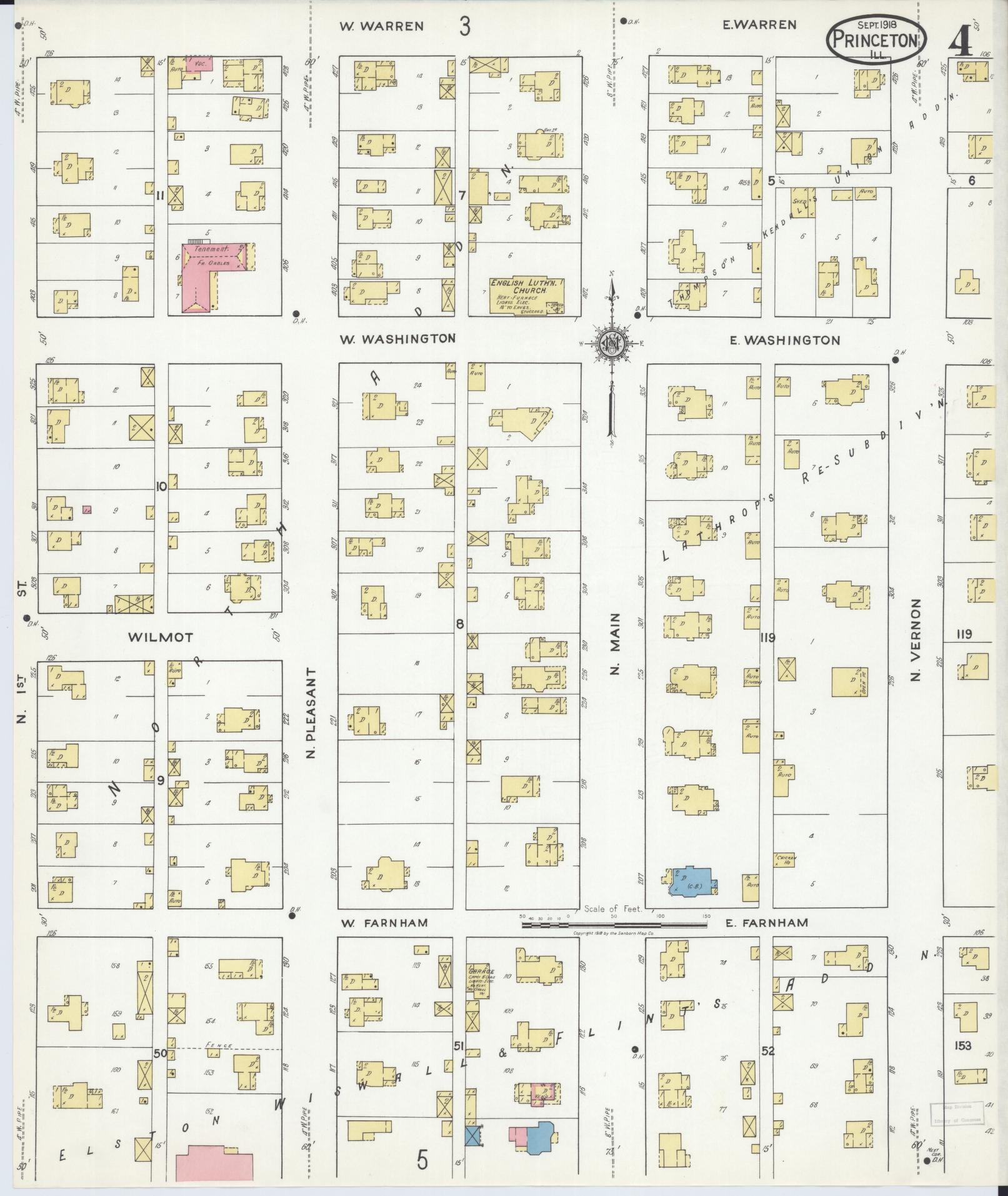 Sanborn Fire Insurance Map from Princeton, Bureau County, Illinois (1918), Sheet #0004 - Complete Map Set gallery image, historic Sanborn map, vintage wall art, Illinois Illinois