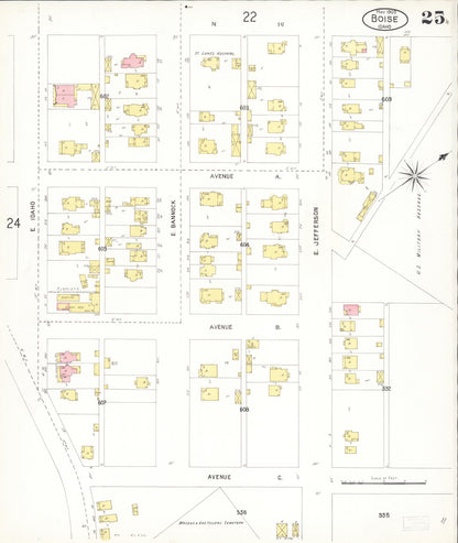 Sanborn Fire Insurance Map from Boise, Ada County, Idaho (1903), Sheet #0025 - Complete Map Set gallery image, historic Sanborn map, vintage wall art, Idaho Idaho