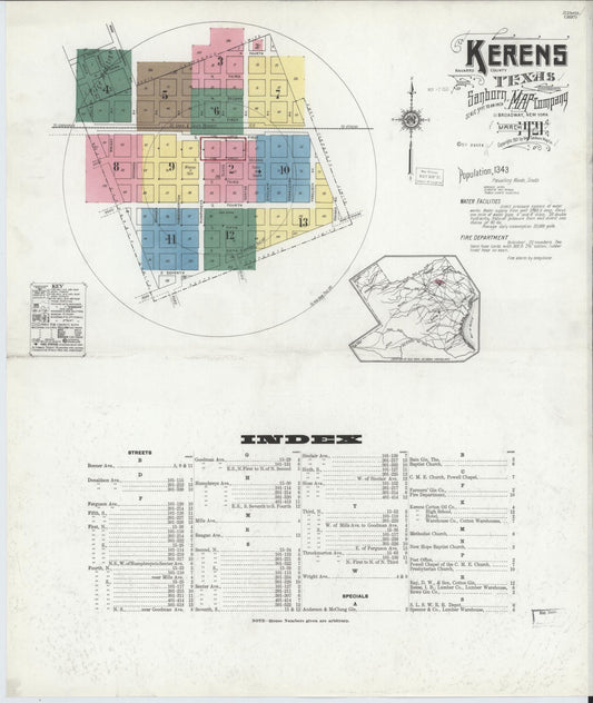 Sanborn Fire Insurance Map from Kerens, Navarro County, Texas (1921), Sheet #0001 - Complete Map Set gallery image, historic Sanborn map, vintage wall art, Texas Texas