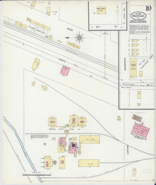 Sanborn Fire Insurance Map from Waukegan, Lake County, Illinois (1906), Sheet #0019 - Historic Sanborn Fire Insurance Map Print, vintage old map wall art, antique decor, genealogy gift, Illinois Illinois map
